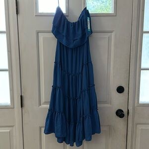 Strapless blue dress